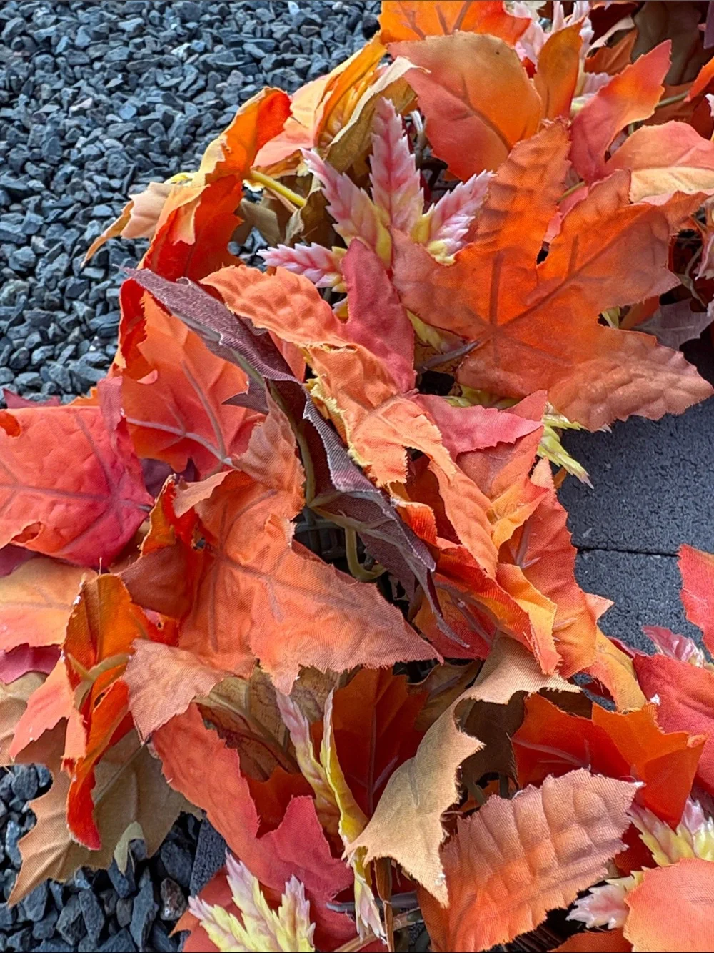 Autumn Maple Leaf Holiday Wreath - Orange Fall Door Decor